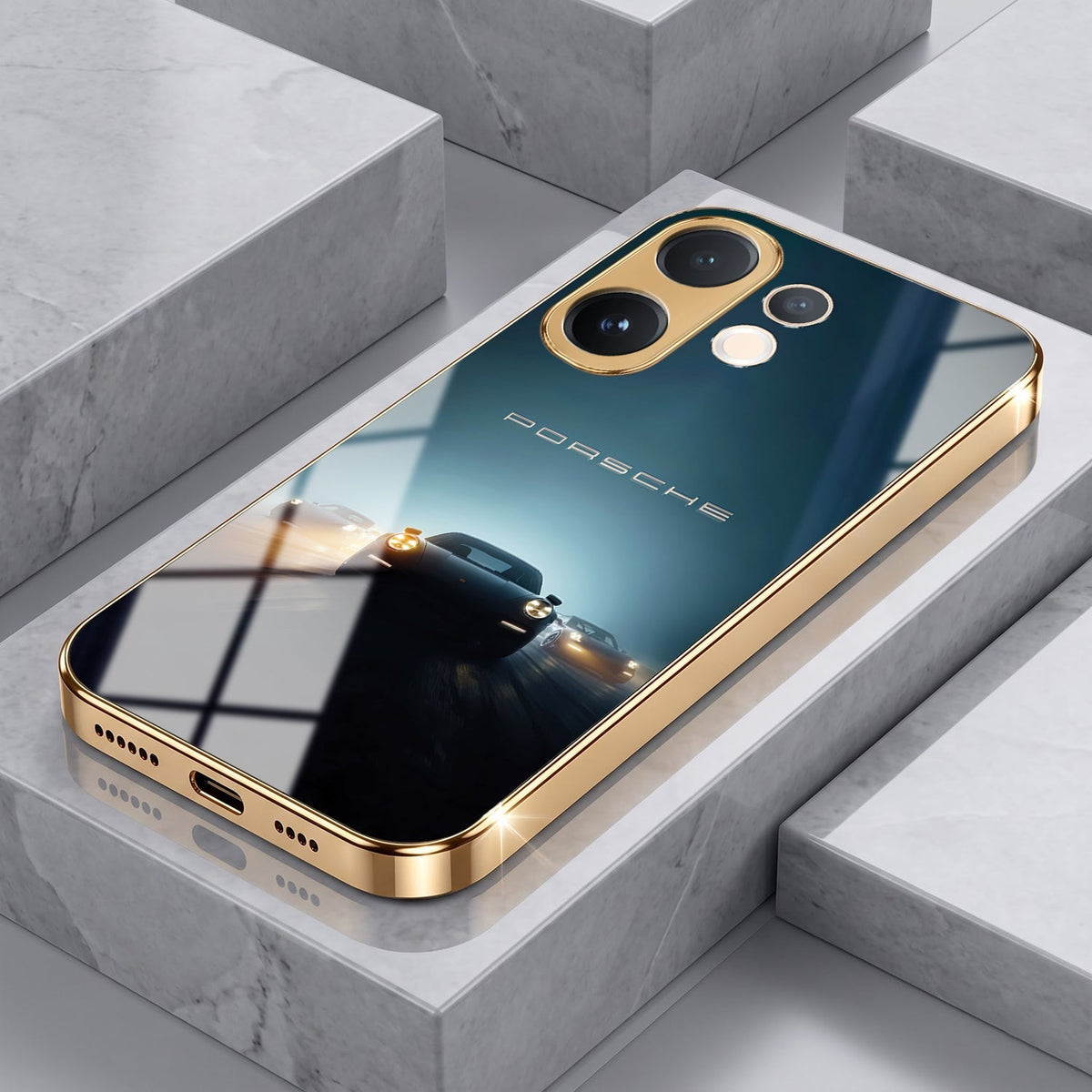 Vivo V60e 5G Porsche Luxury Gold Electroplated Glass Phone Back Case