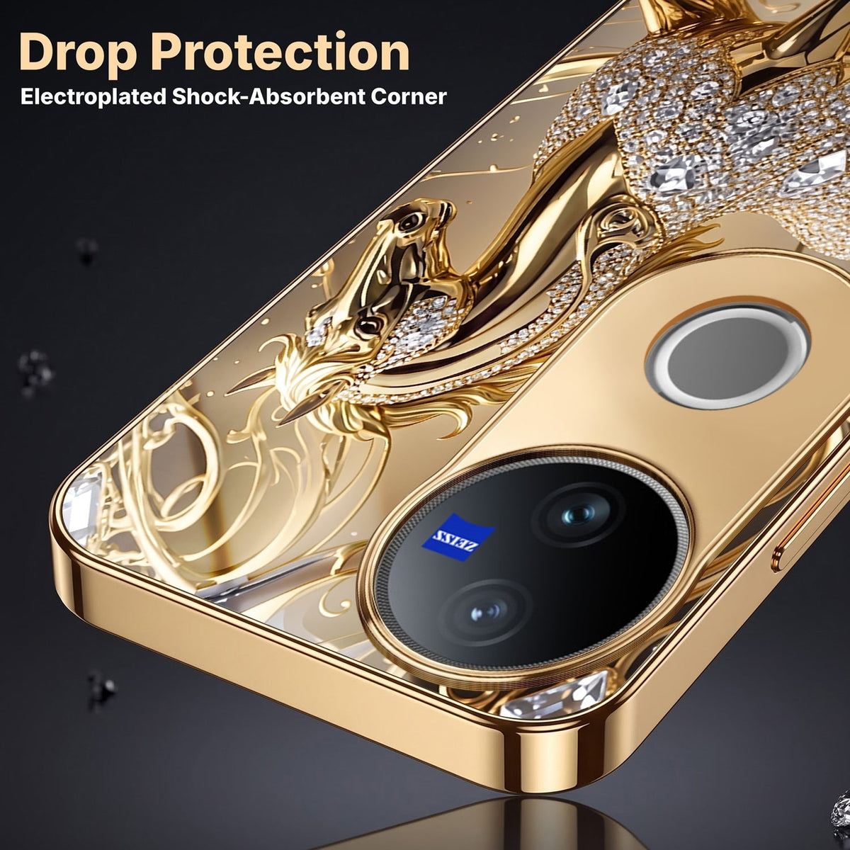 Vivo T4R 5G Luxury Horse Texture Gold Electroplated Glass Phone Back Case