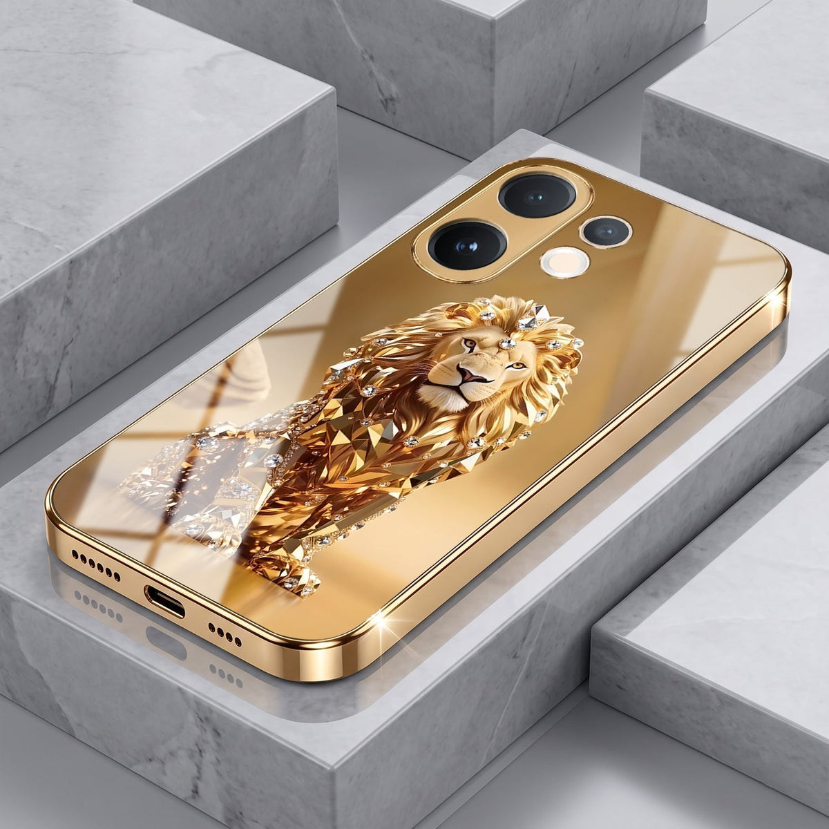 Vivo T4 Pro 5G Luxury Lion Gold Electroplated Glass Phone Back Case