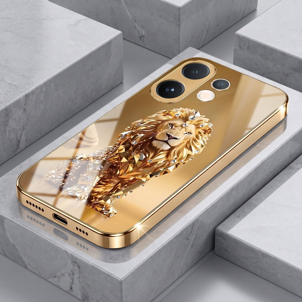 Vivo V60e 5G Luxury Lion Gold Electroplated Glass Phone Back Case