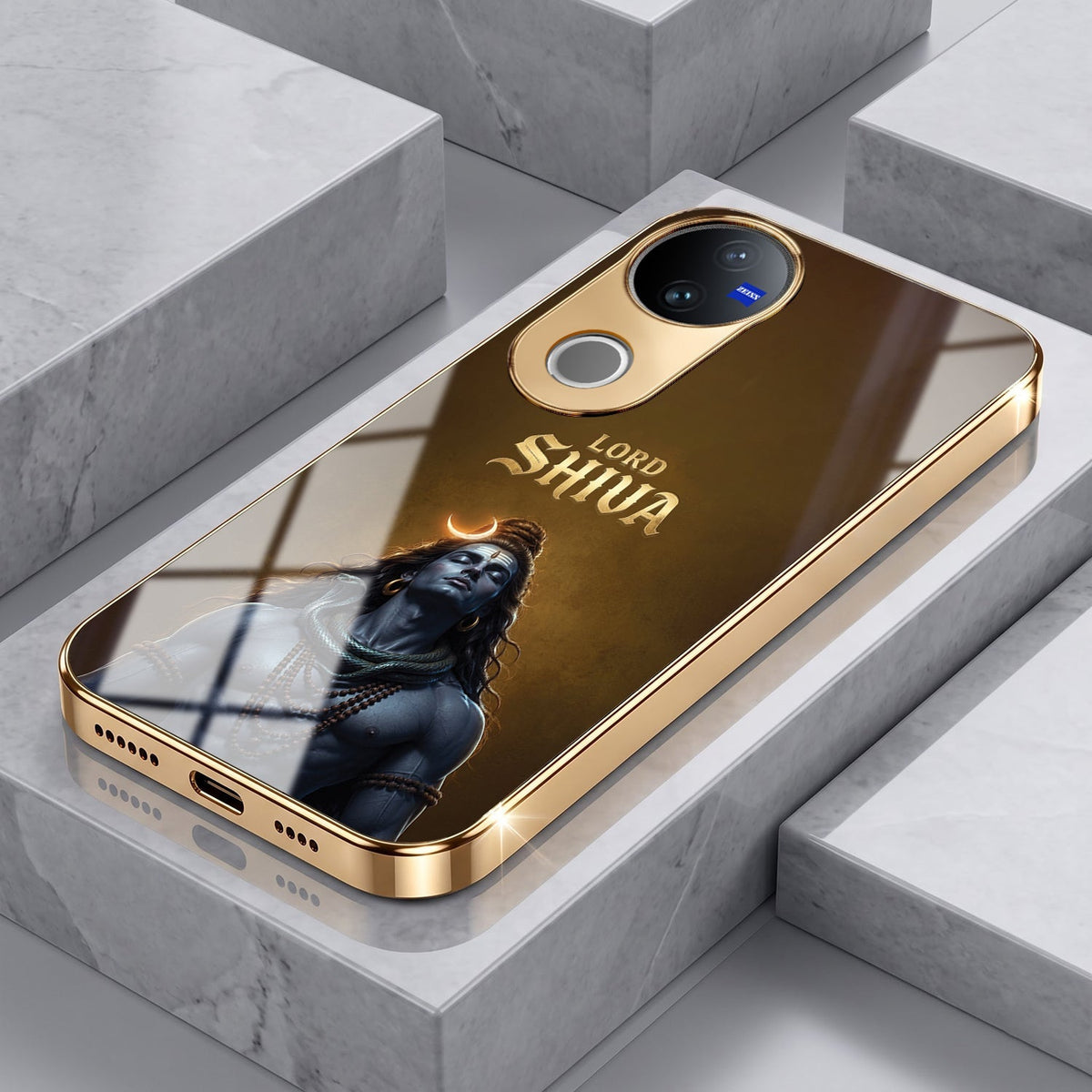 Vivo T4R 5G Lord Shiva Gold Electroplated Glass Phone Back Case
