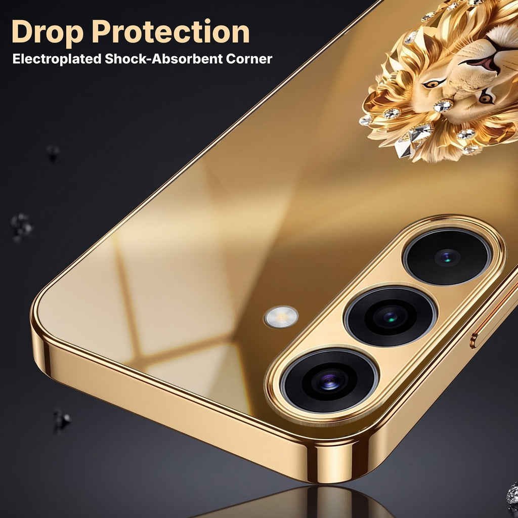 Samsung Galaxy A56 5G Luxury Lion Gold Electroplated Glass Phone Back Case