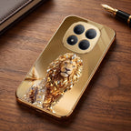 Redmi Note 15 Pro+ 5G Luxury Lion Gold Electroplated Glass Phone Back Case