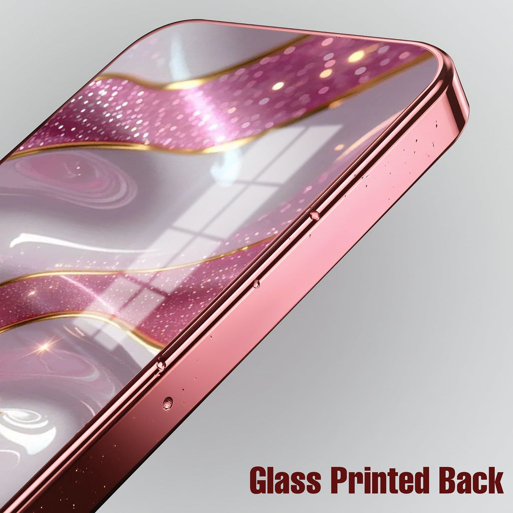 Oppo Reno 14 5G Pearl Marble Pink Electroplated Glass Phone Back Case