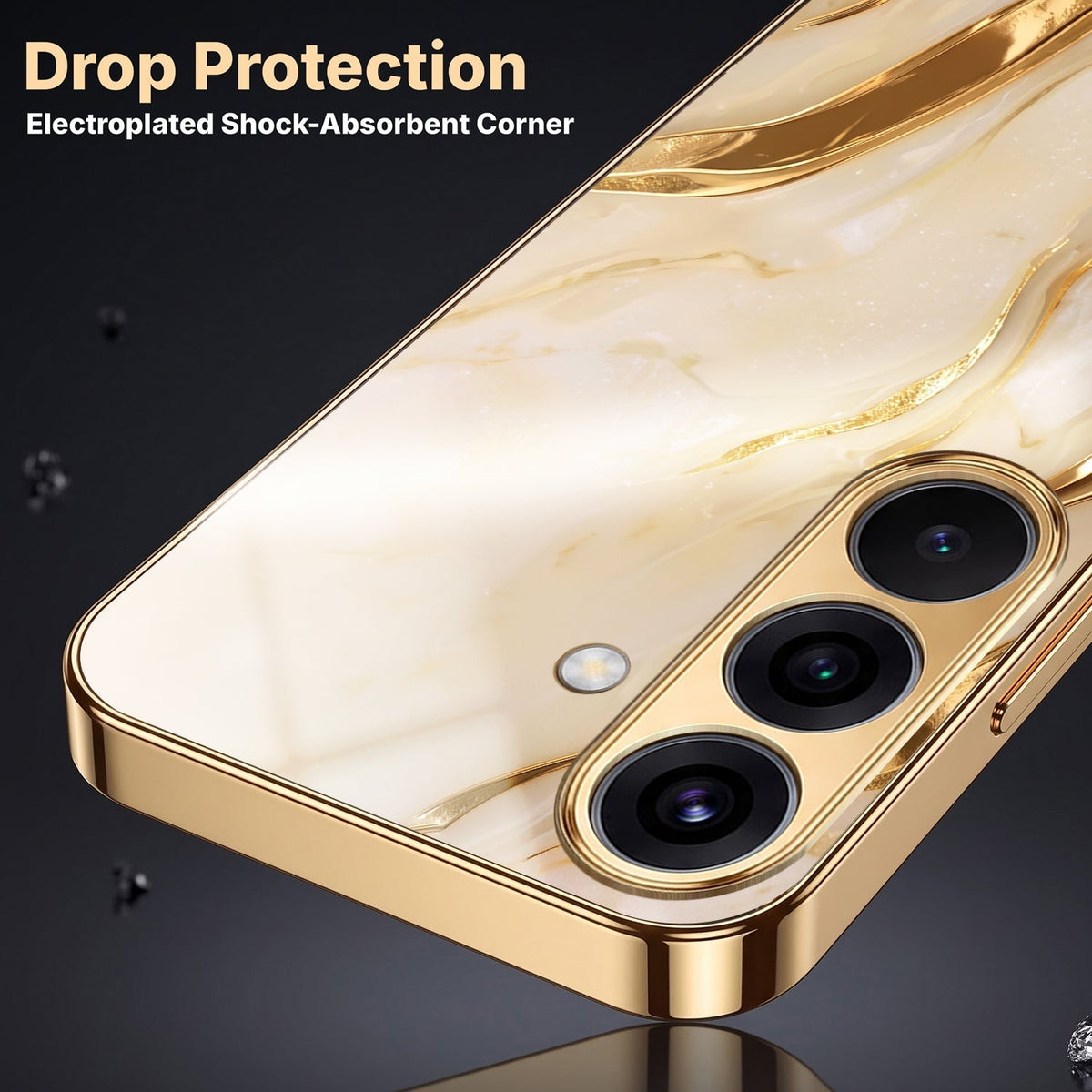 Samsung Galaxy A56 5G Marvel Texture Gold Electroplated Glass Phone Back Case