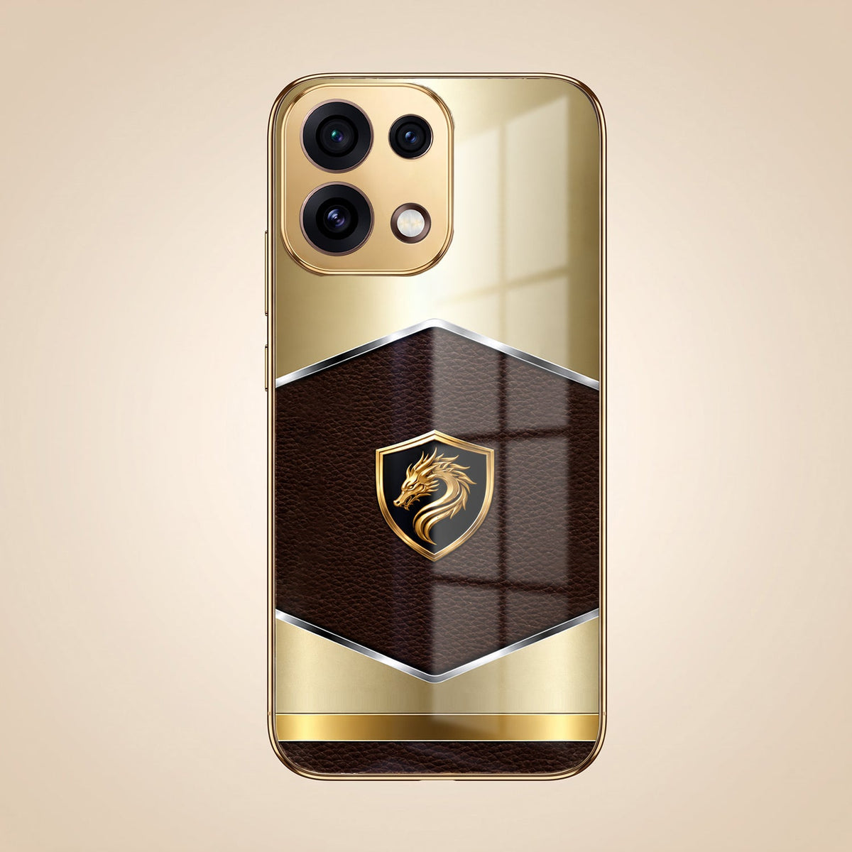 Oppo Reno 16C 5G Dragon Crest Gold Electroplated Glass Phone Back Case