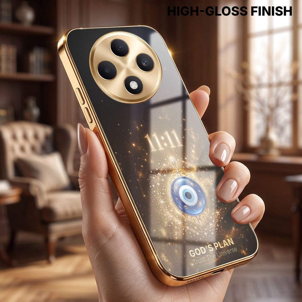 Oppo F27 Pro+ 5G God’s Plan Evil Eye Gold Electroplated Glass Phone Back Case