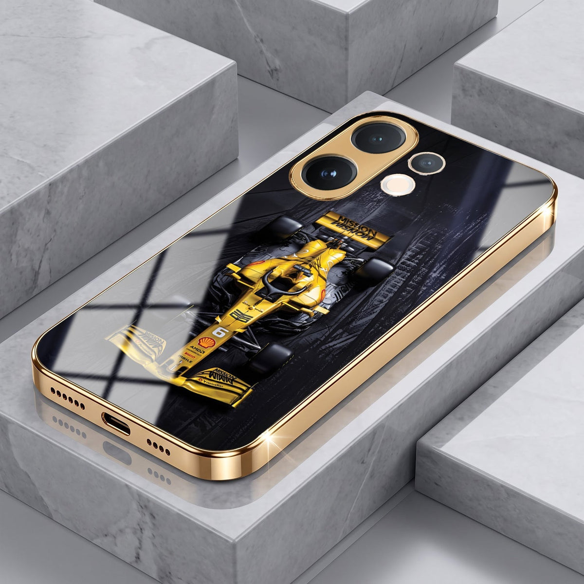 Vivo T4 Pro 5G F1 Racing Car Gold Electroplated Glass Phone Back Case