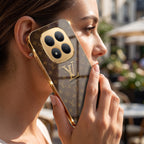 Redmi Note 15 Pro+ 5G LV Brown Monogram Gold Electroplated Glass Phone Back Case