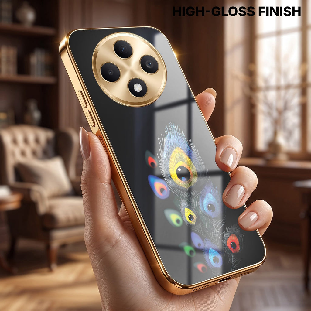 Oppo F27 Pro+ 5G Multi-Feather Peacock Gold Electroplated Glass Phone Back Case