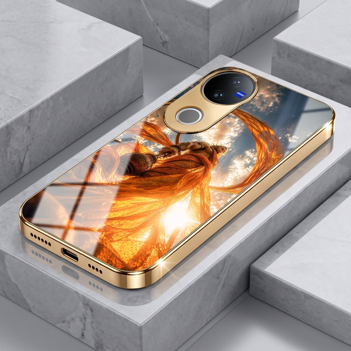 Vivo T4R 5G Divine Hanuman Gold Electroplated Glass Phone Back Case