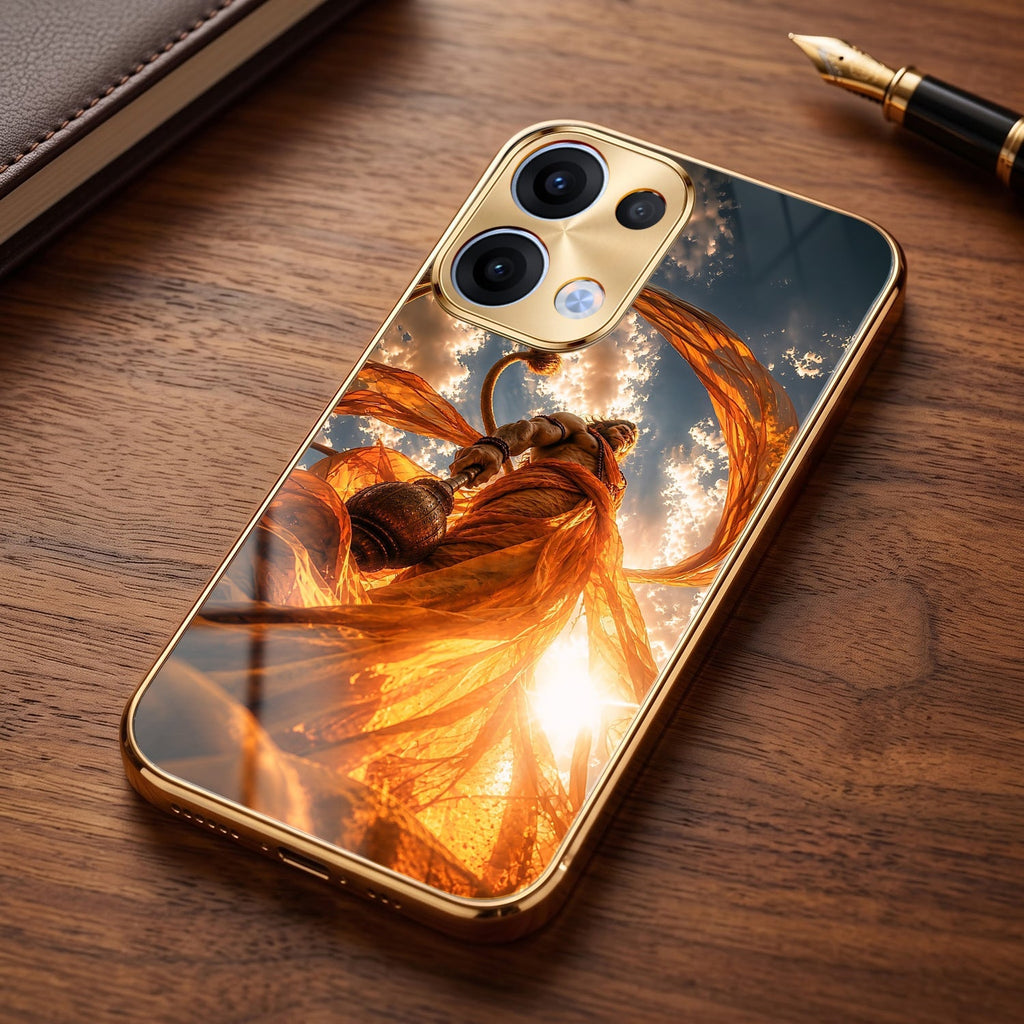 Oppo Reno 13 5G Divine Hanuman Gold Electroplated Glass Phone Back Case