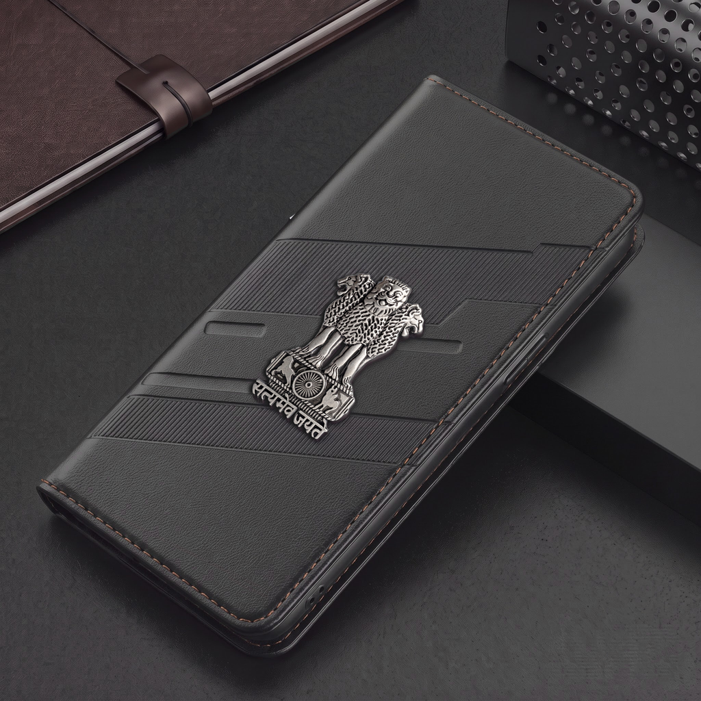 Oppo Reno 13 5G Satyamev Jayate 3D Emblem Magnetic Flip Wallet Case