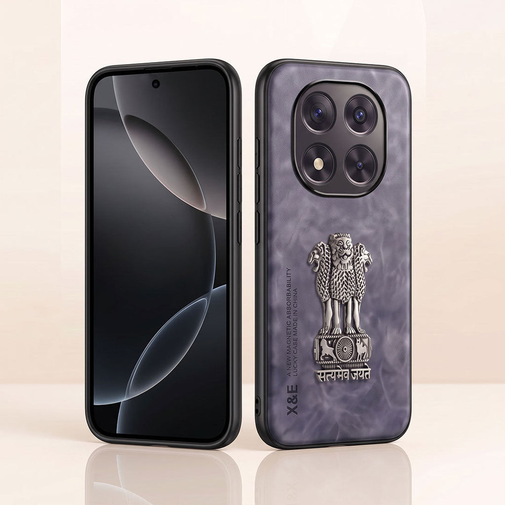Redmi Note 14 Pro+ 5G Metal Emblem Satyamev Jayate Comfortable Sheepskin Phone Case