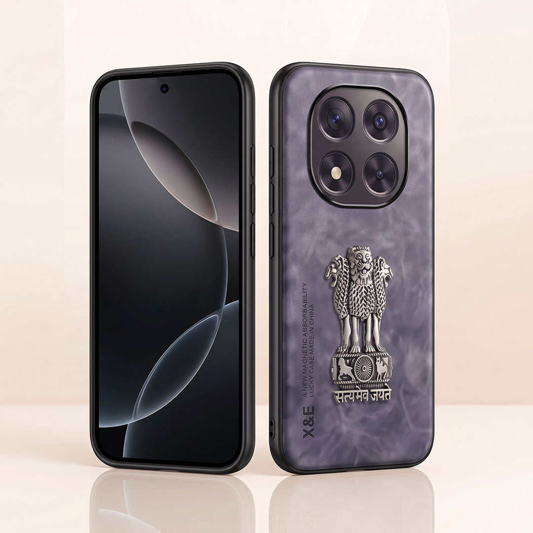Redmi Note 14 Pro+ 5G Metal Emblem Satyamev Jayate Comfortable Sheepskin Phone Case