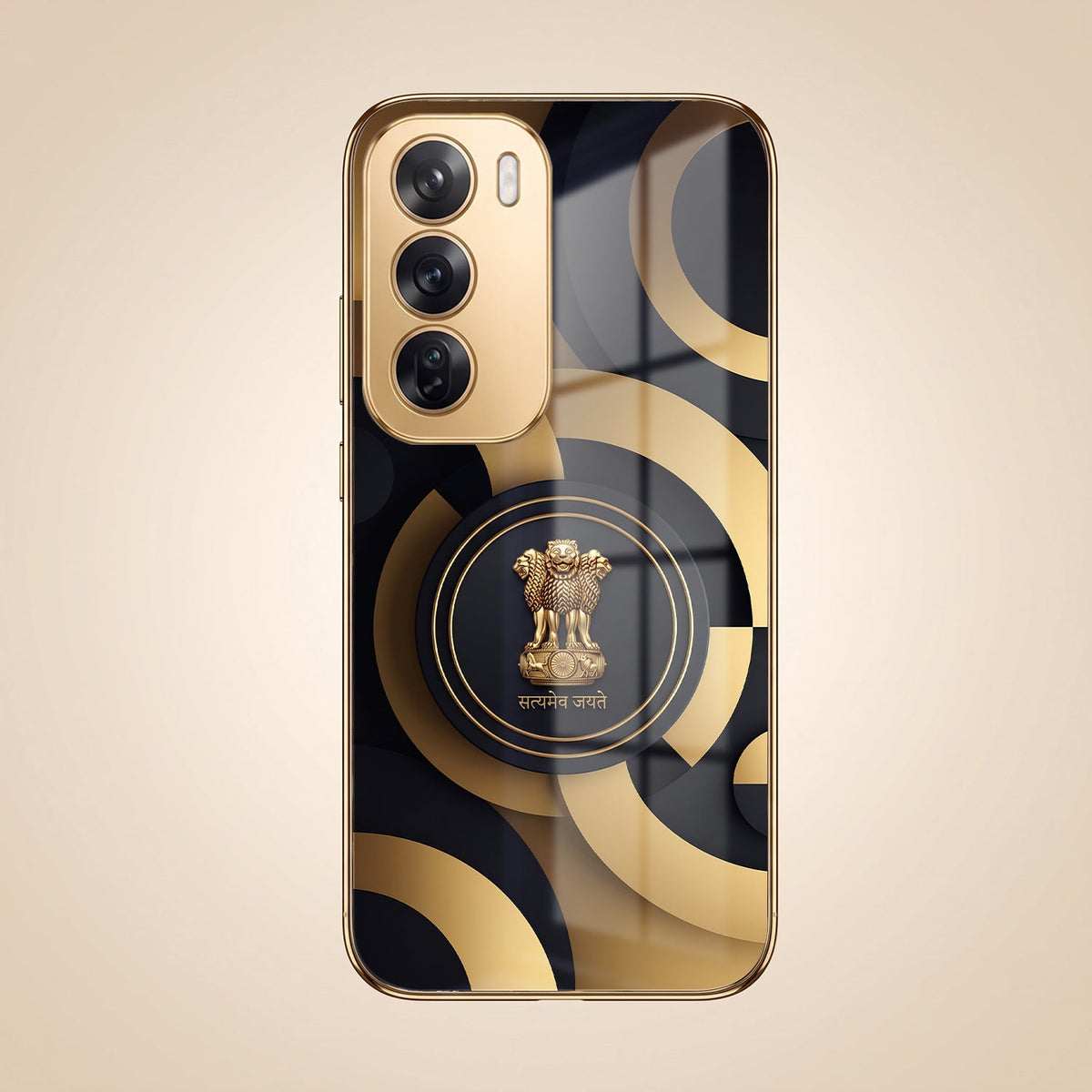 Oppo Reno 12 Pro 5G Royal Emblem Gold Electroplated Glass Phone Back Case