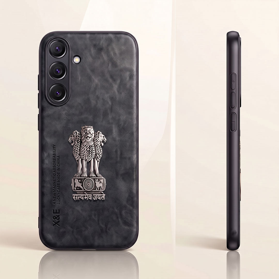 Samsung Galaxy A35 5G Metal Emblem Satyamev Jayate Comfortable Sheepskin Phone Case
