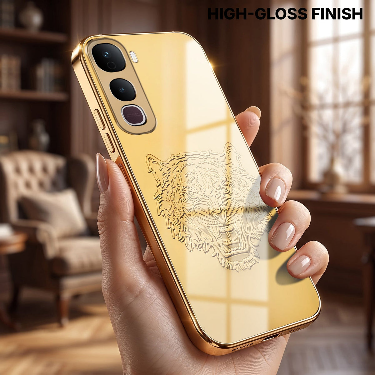 Vivo Y400 Pro 5G Golden Tiger Face Gold Electroplated Glass Phone Back Case