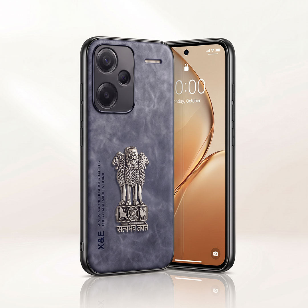 Redmi Note 13 Pro+ 5G Metal Emblem Satyamev Jayate Comfortable Sheepskin Phone Case