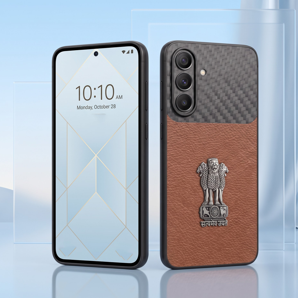 Samsung Galaxy A27 5G Satyamev Jayate Carbon Fiber Leather Hybrid Phone Case