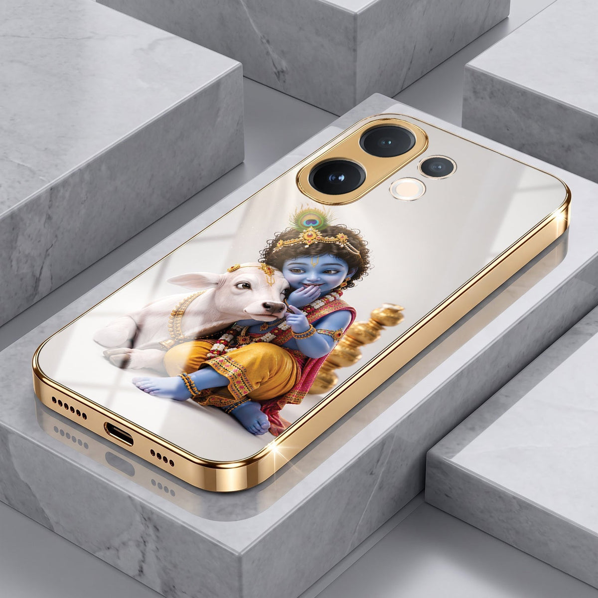 Vivo V60e 5G Bal Krishna Blessings Gold Electroplated Glass Phone Back Case