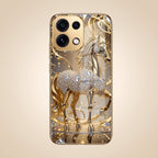 Oppo Reno 16C 5G Luxury Horse Texture Gold Electroplated Glass Phone Back Case