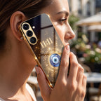 Samsung Galaxy A56 5G God’s Plan Evil Eye Gold Electroplated Glass Phone Back Case