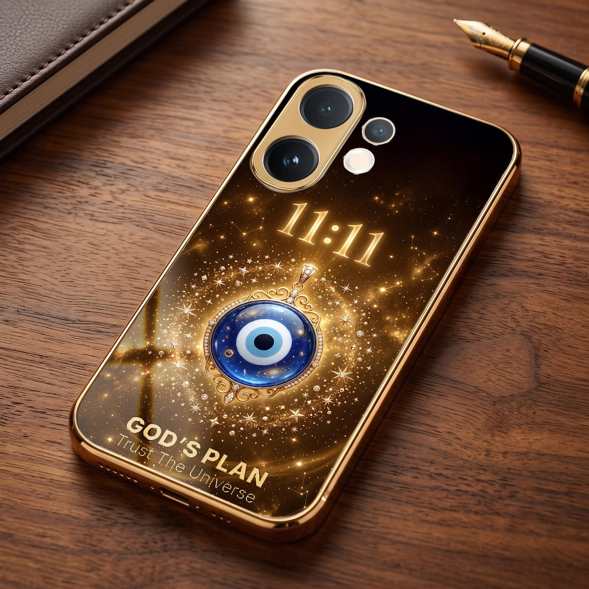 Vivo V60e 5G God’s Plan Evil Eye Gold Electroplated Glass Phone Back Case