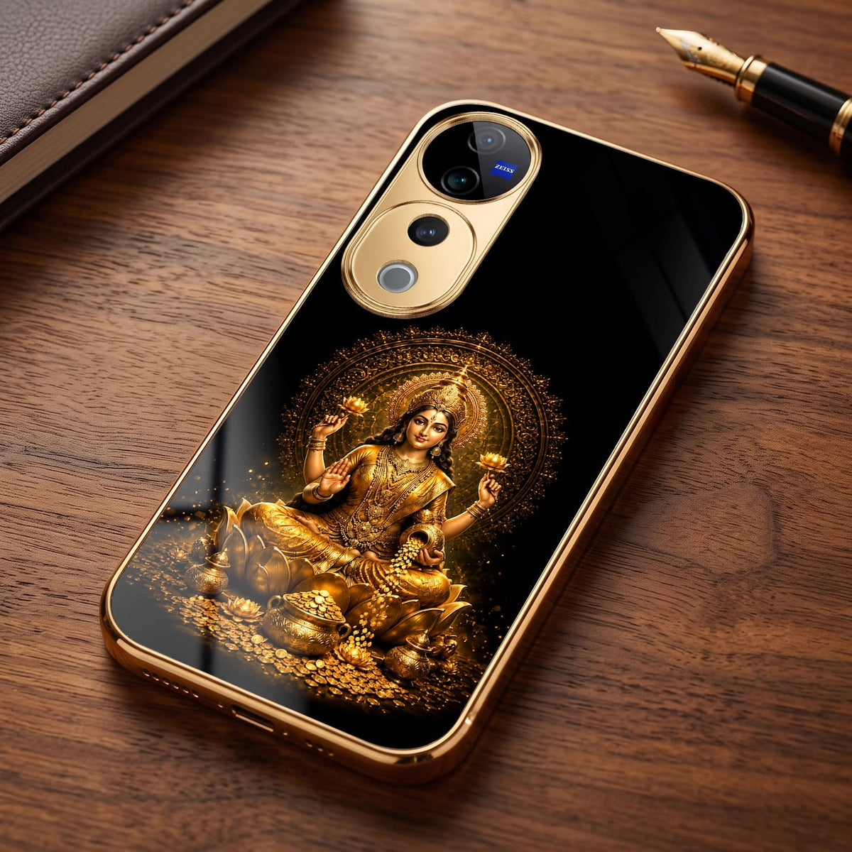 Vivo V40 Pro 5G Golden Maa Lakshmi Gold Electroplated Glass Phone Back Case