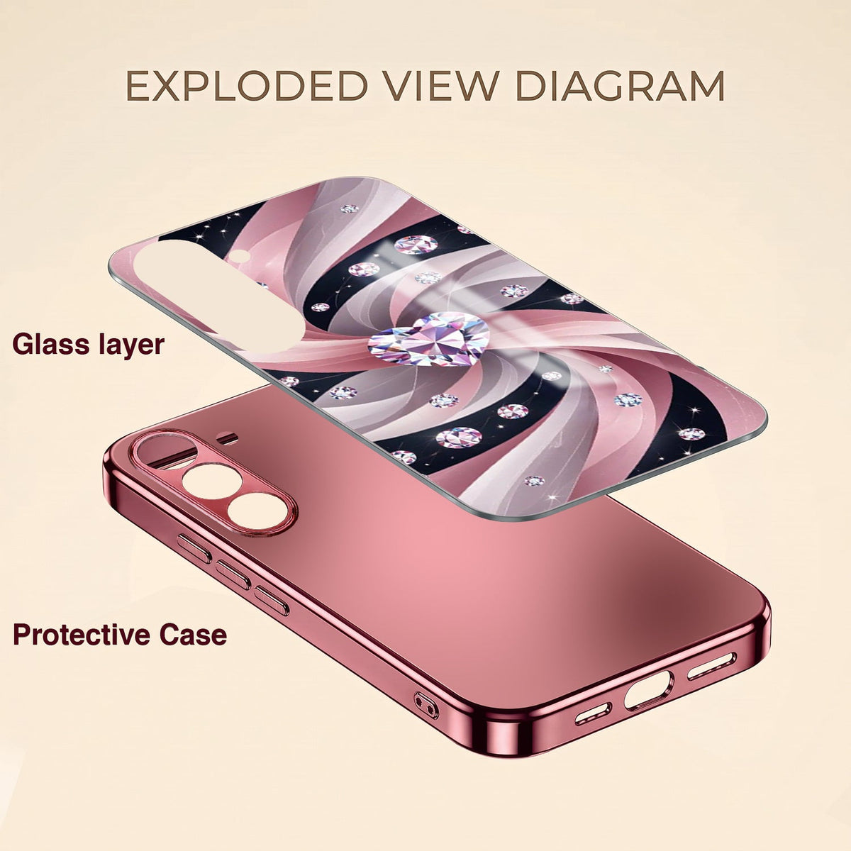Samsung Galaxy A56 5G Diamond Glam Pink Electroplated Glass Phone Back Case