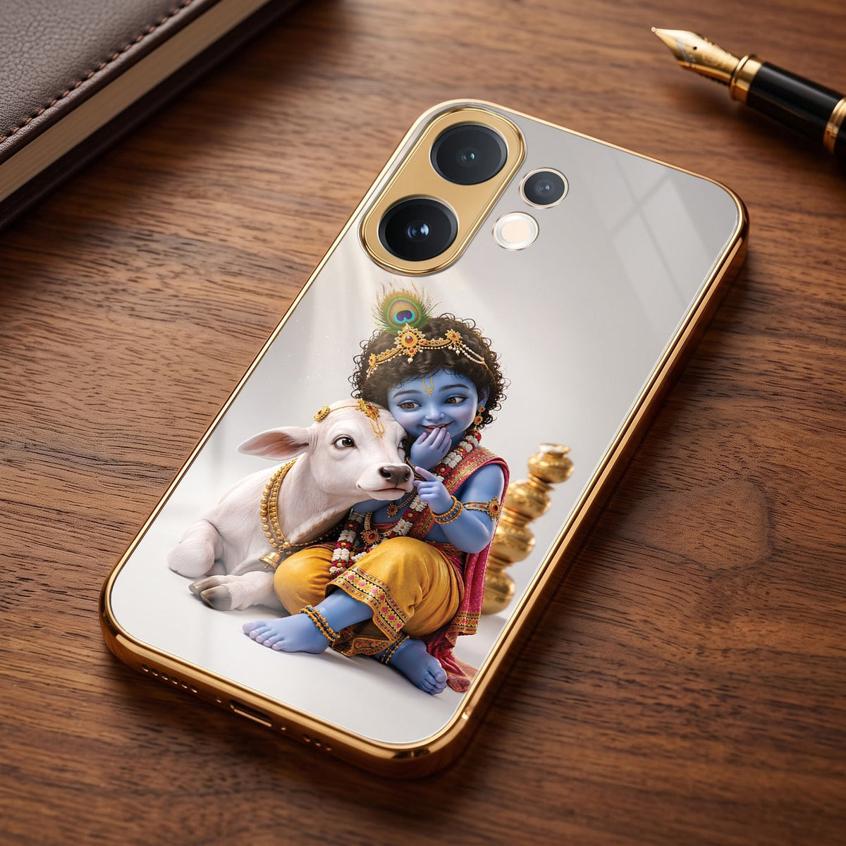 Vivo V60e 5G Bal Krishna Blessings Gold Electroplated Glass Phone Back Case