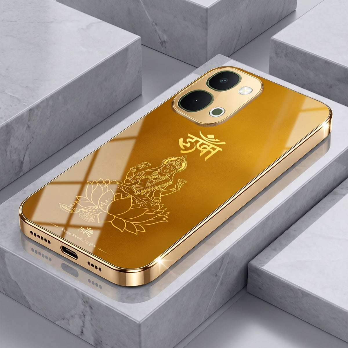Vivo T5x 5G Shree Lakshmi Divine Gold Electroplated Glass Phone Back Case