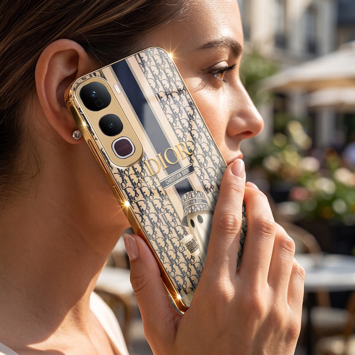 Vivo Y400 Pro 5G Luxury Dior Gold Electroplated Glass Phone Back Case