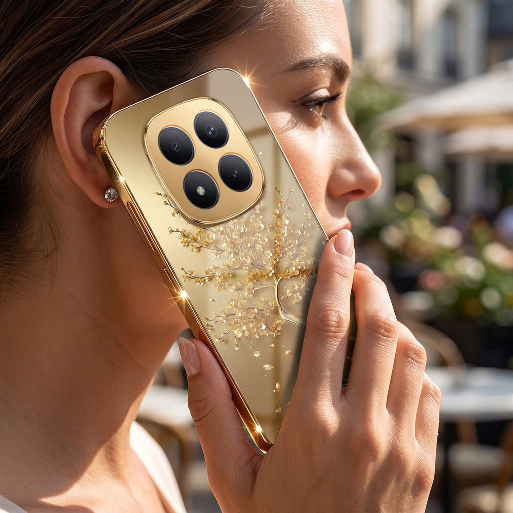 Redmi Note 15 Pro+ 5G Golden Tree Gold Electroplated Glass Phone Back Case