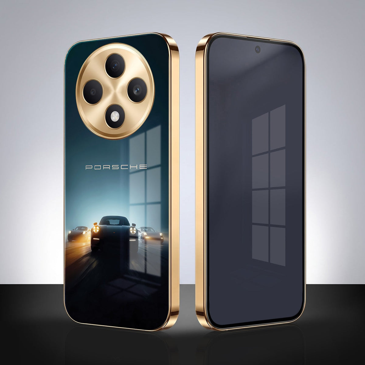 Oppo F27 Pro+ 5G Porsche Luxury Gold Electroplated Glass Phone Back Case