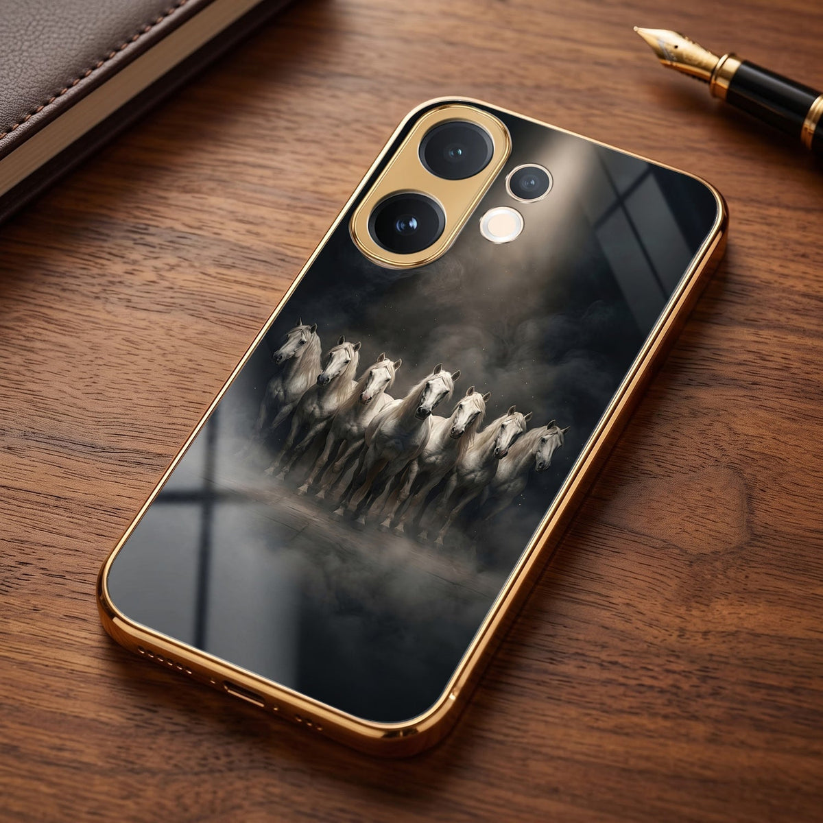 Vivo T4 Pro 5G Running Horses Gold Electroplated Glass Phone Back Case