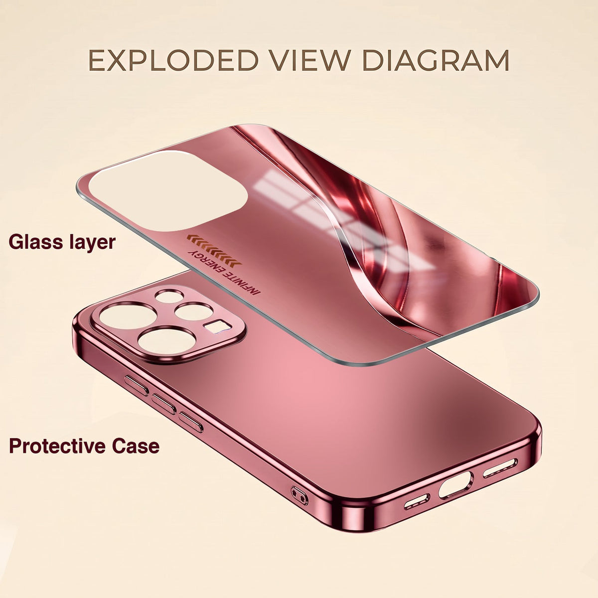 Vivo V70 5G Luxury Infinity Energy Pink Electroplated Glass Phone Back Case