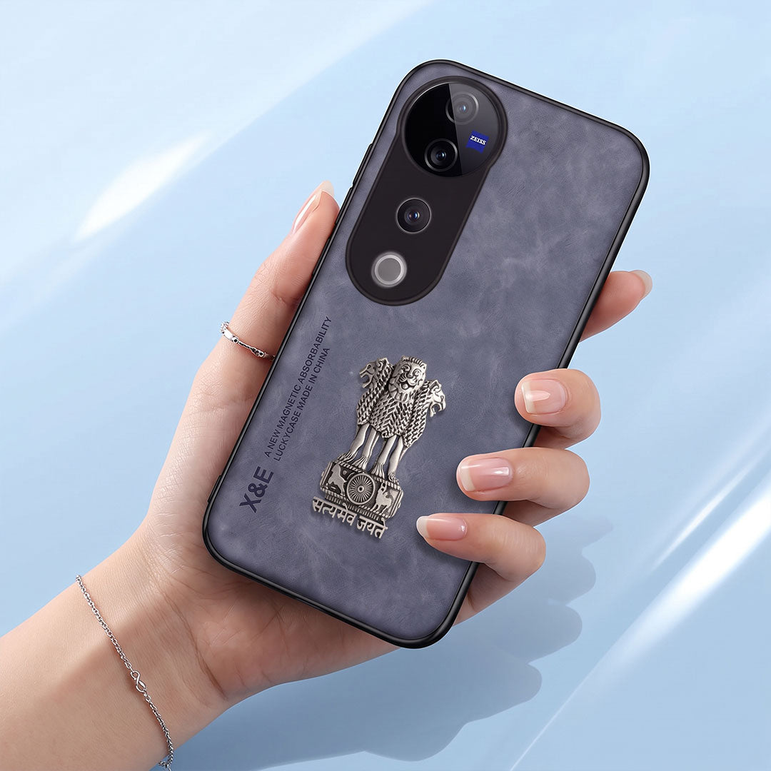 Vivo V40 Pro 5G Metal Emblem Satyamev Jayate Comfortable Sheepskin Phone Case