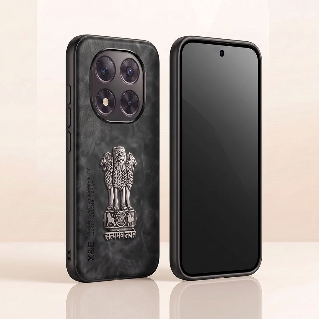 Redmi Note 14 Pro+ 5G Metal Emblem Satyamev Jayate Comfortable Sheepskin Phone Case