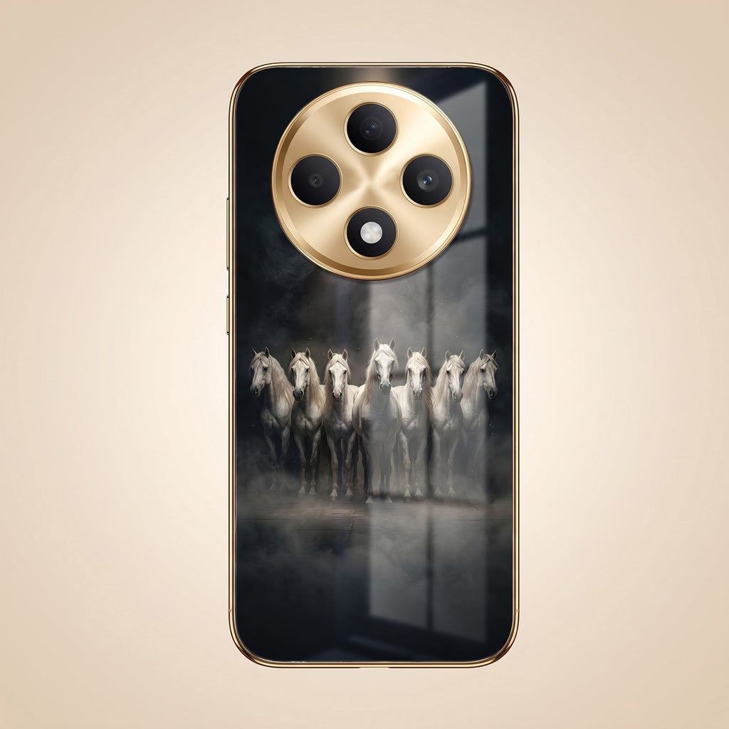 Oppo F27 Pro+ 5G Running Horses Gold Electroplated Glass Phone Back Case