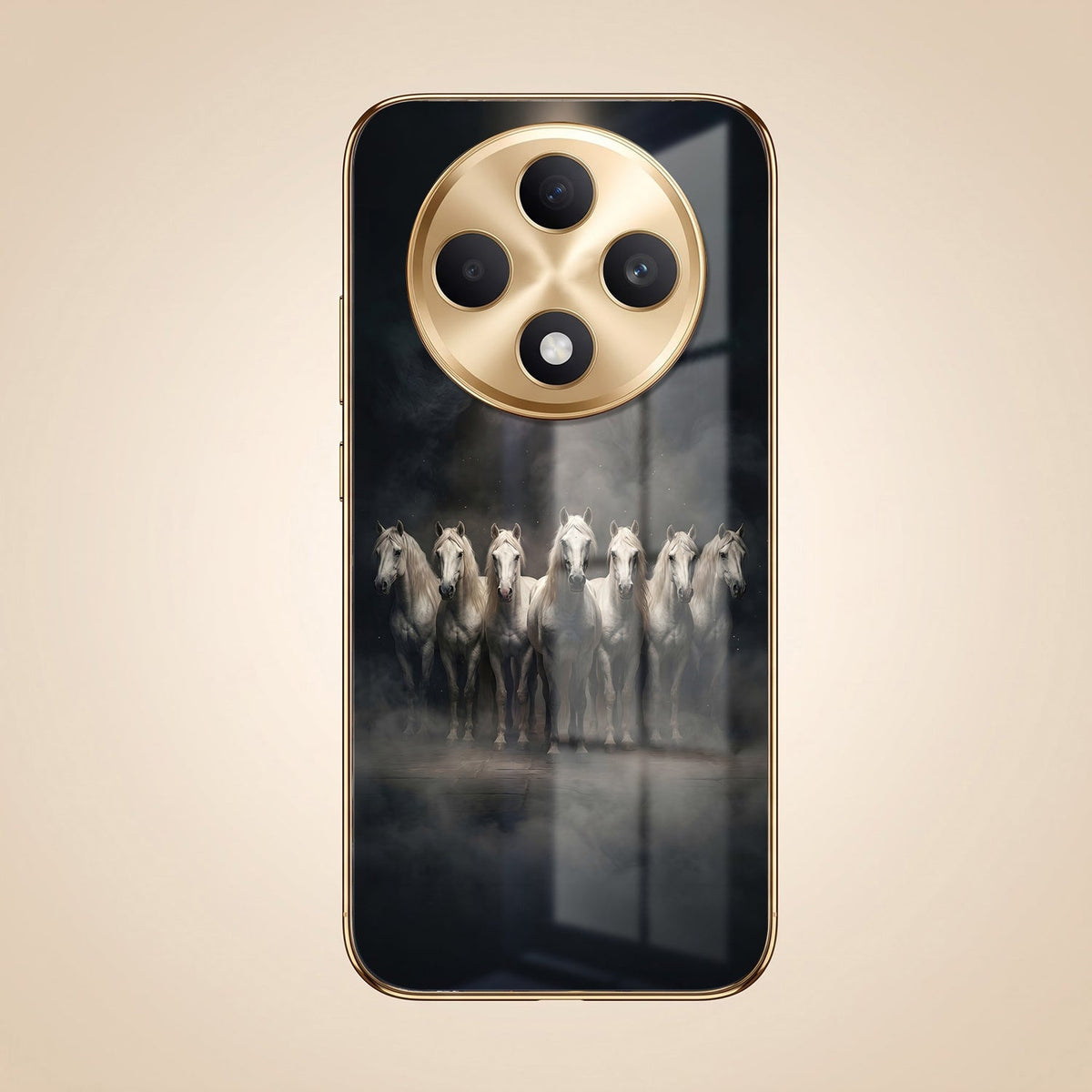 Oppo F27 Pro+ 5G Running Horses Gold Electroplated Glass Phone Back Case