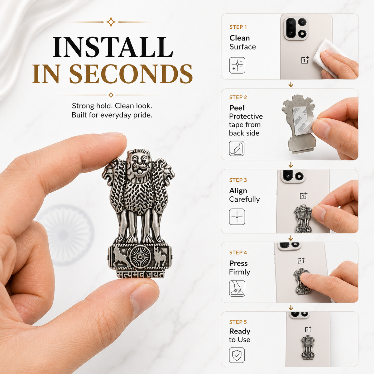 Oppo Find X9s 5G Compatible Satyamev Jayate 3D Metal Emblem Sticker