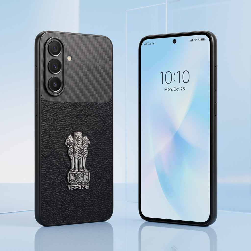 Samsung Galaxy A27 5G Satyamev Jayate Carbon Fiber Leather Hybrid Phone Case
