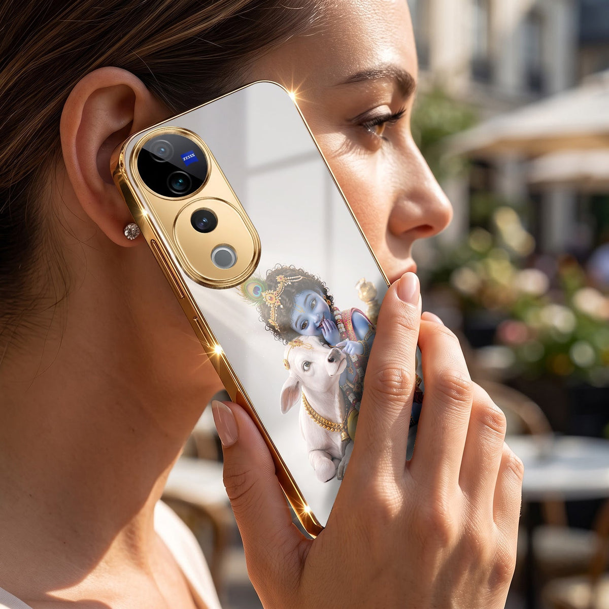 Vivo V40 Pro 5G Bal Krishna Blessings Gold Electroplated Glass Phone Back Case
