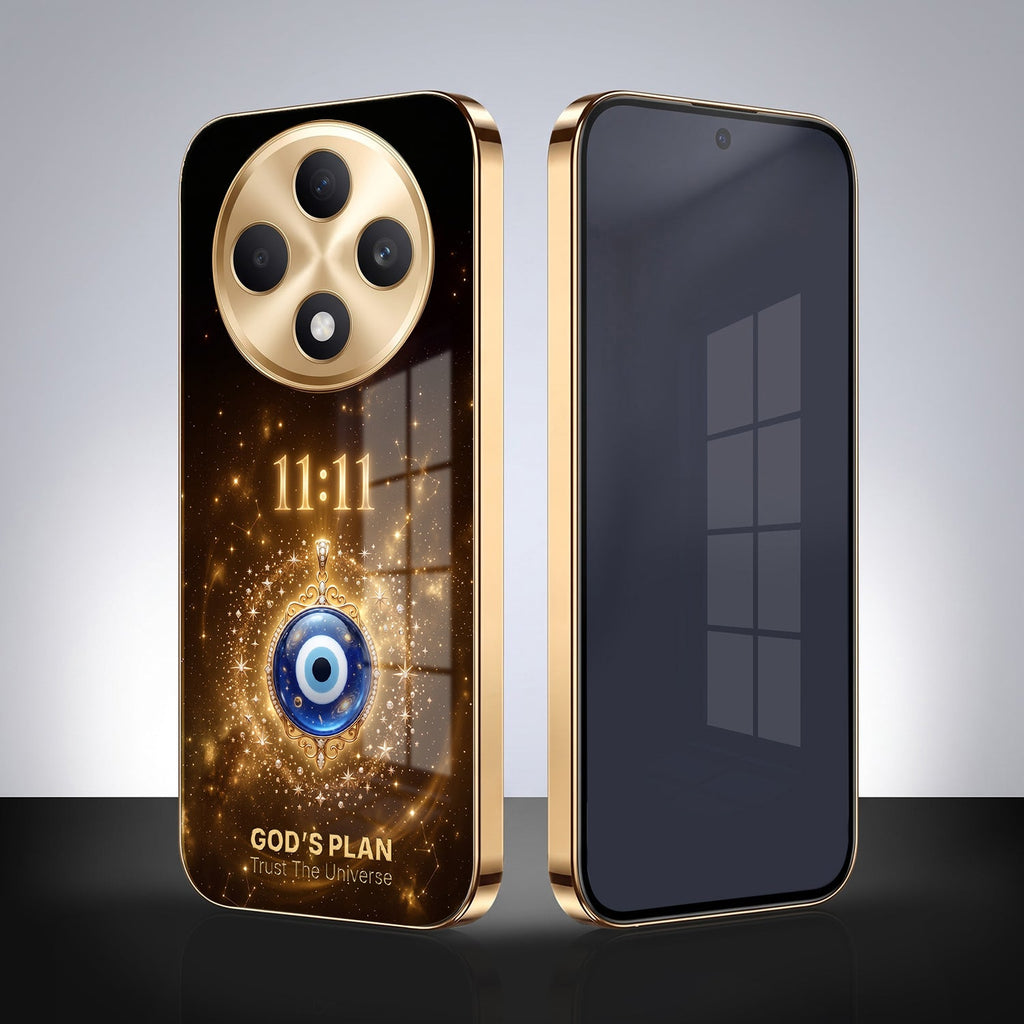 Oppo F27 Pro+ 5G God’s Plan Evil Eye Gold Electroplated Glass Phone Back Case