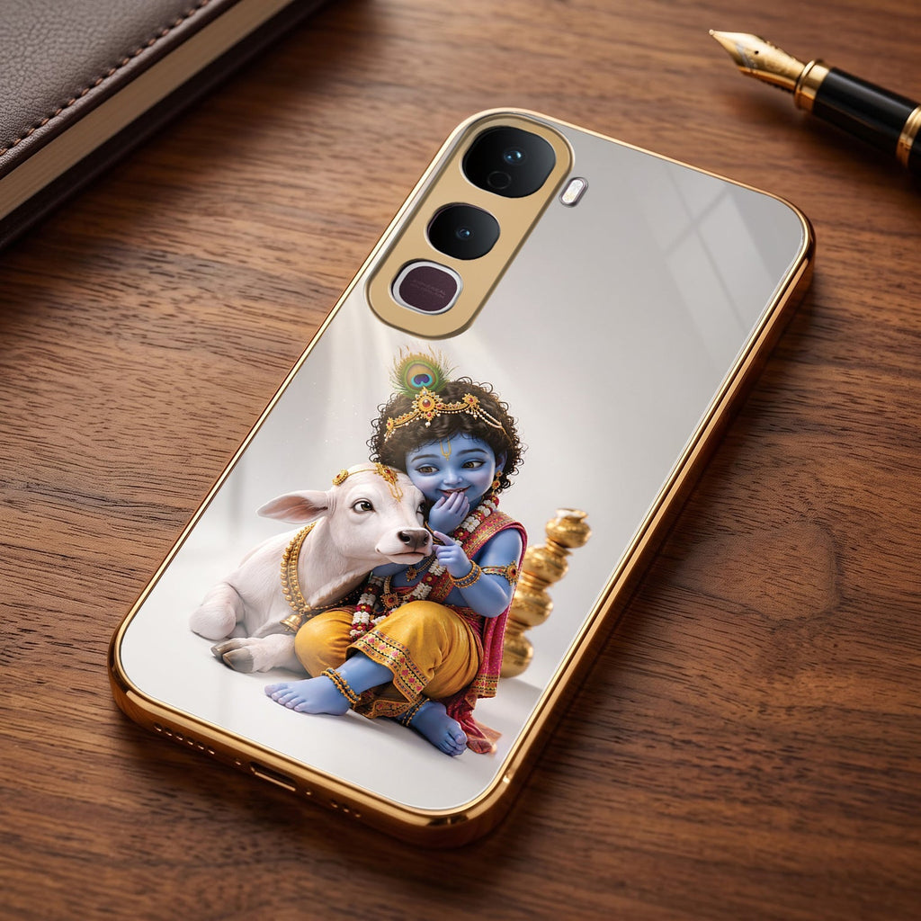 Vivo Y400 Pro Bal Krishna Blessings Gold Electroplated Glass Phone Back Case