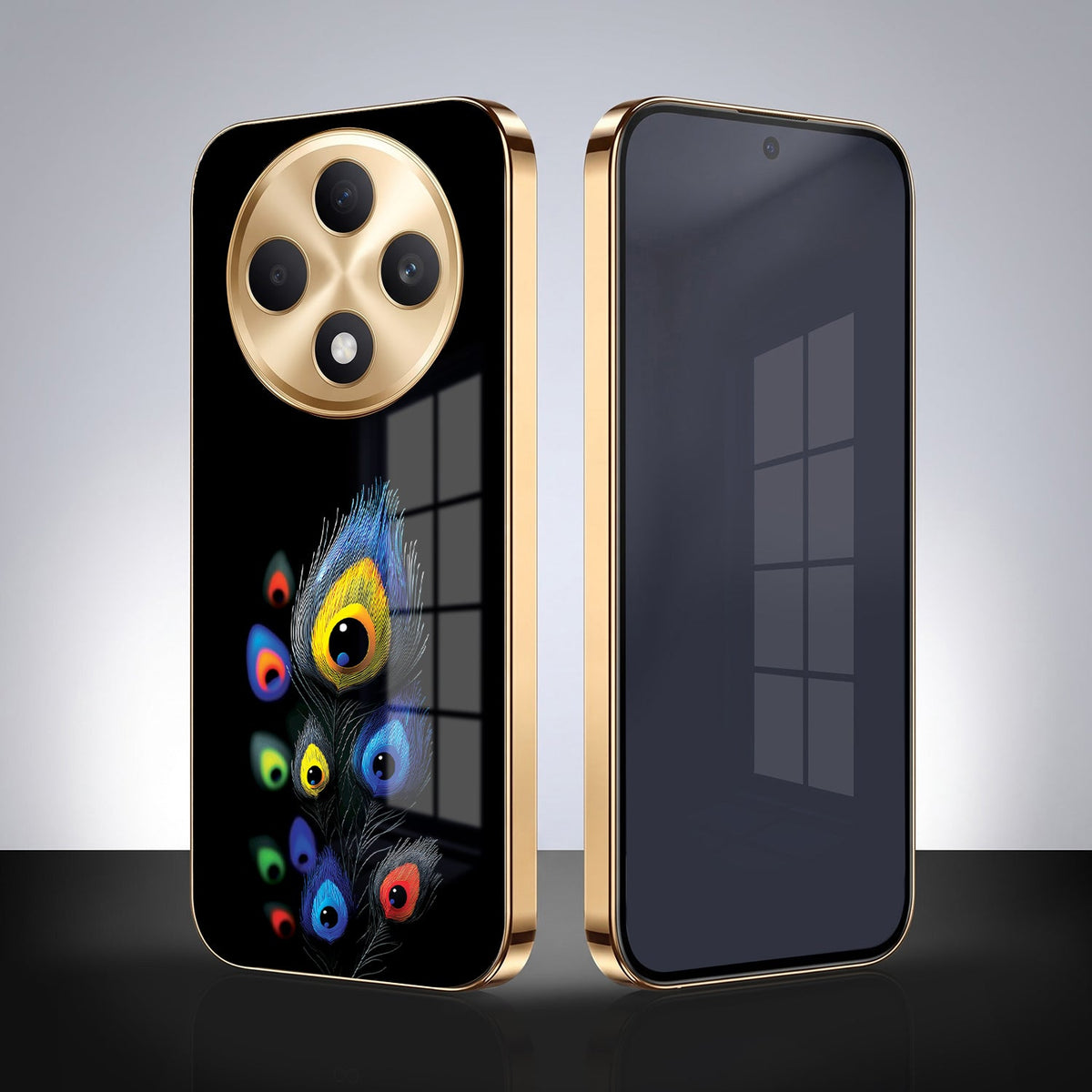 Oppo F27 Pro+ 5G Multi-Feather Peacock Gold Electroplated Glass Phone Back Case
