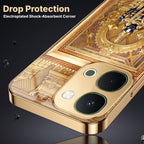 Vivo T5x 5G Premium Heritage Gold Electroplated Glass Phone Back Case