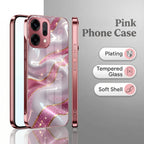 Oppo Reno 14 5G Pearl Marble Pink Electroplated Glass Phone Back Case