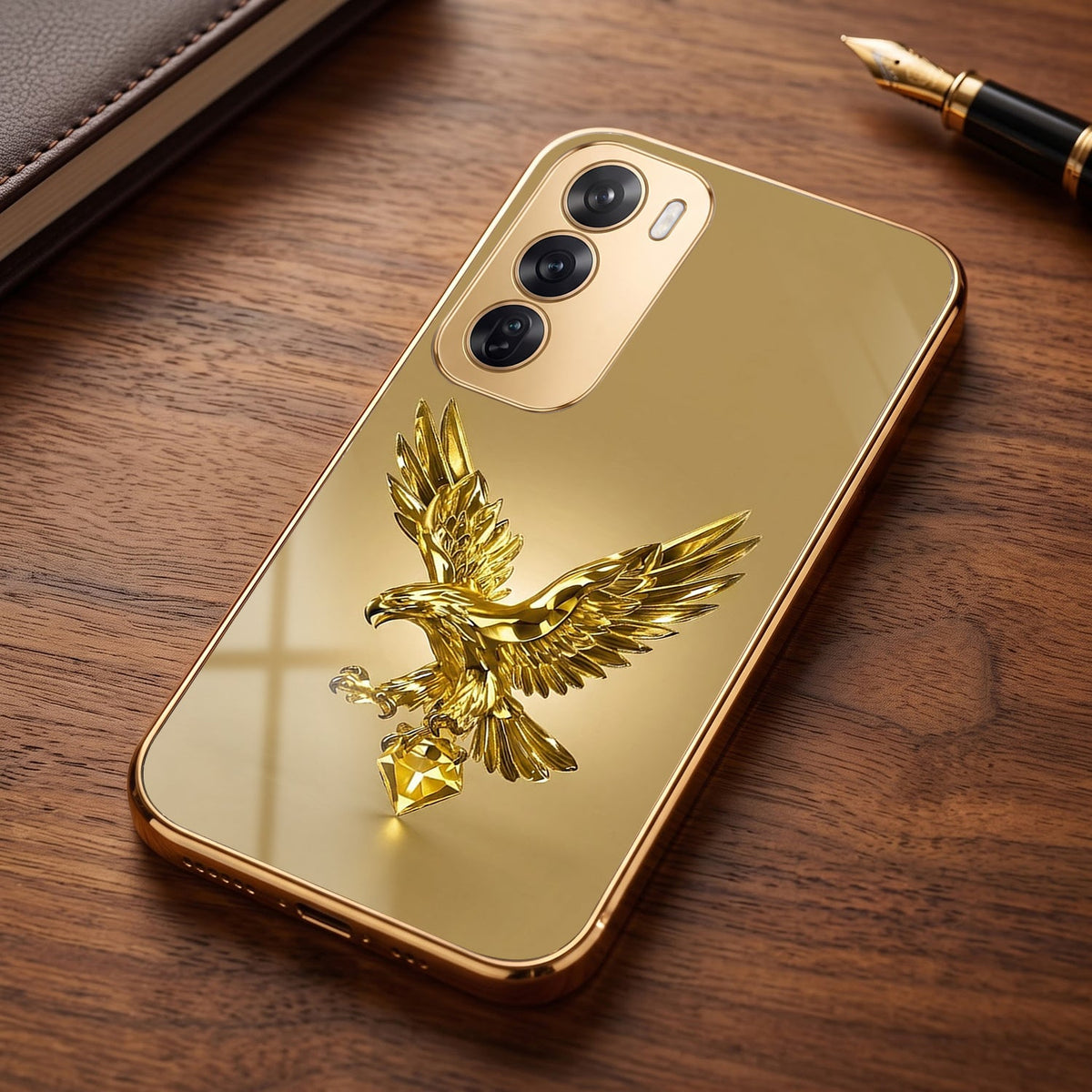 Oppo Reno 12 Pro 5G Golden Eagle Gold Electroplated Glass Phone Back Case